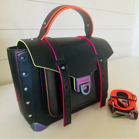 Michael Kors Black Satchel Bag with Neon Highlights - Picture 3 of 7